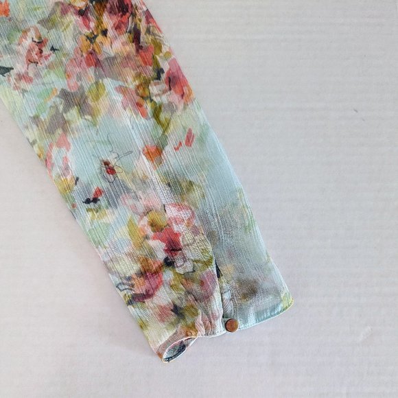 ZARA WOMAN Woman's Sheer Long Sleeve Blouse Top Size M  Pastel Floral - Picture 3 of 6
